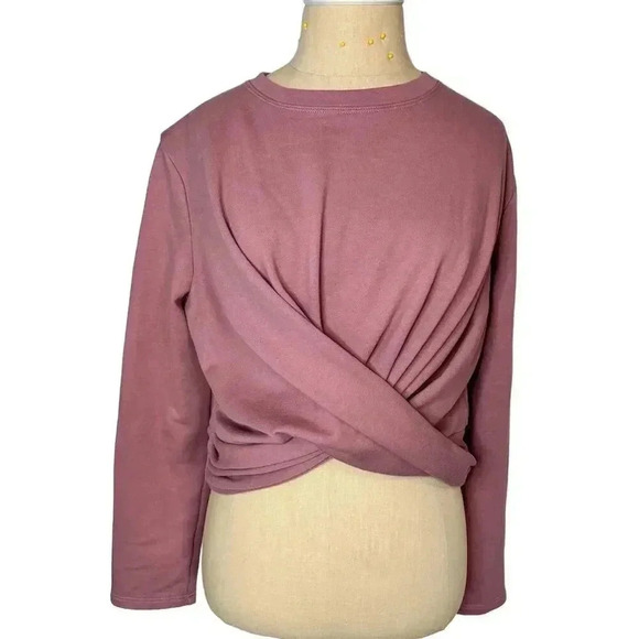 ASTR The Label Moxie Cropped Wrap Front Sweatshirt Dusty Rose Size L​ - Picture 1 of 8